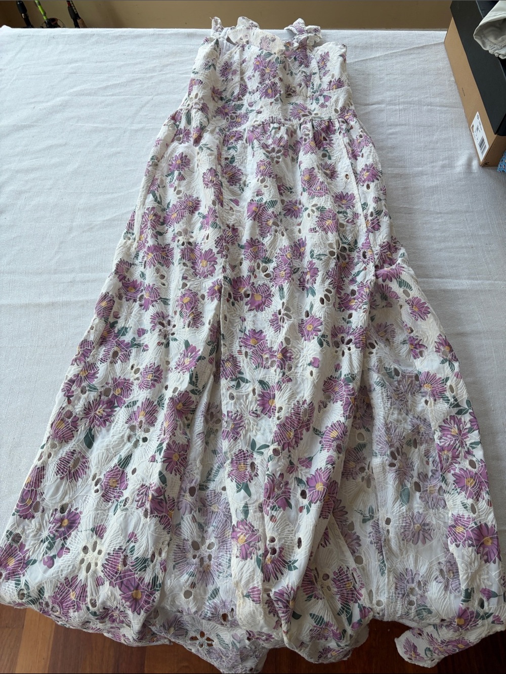 Purple Floral Tiered Maxi Skirt - White Background
